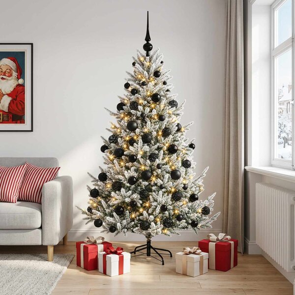 Műkarácsonyfa gömbbel 180 cm 300 LED Meleg fehér PVC és fém