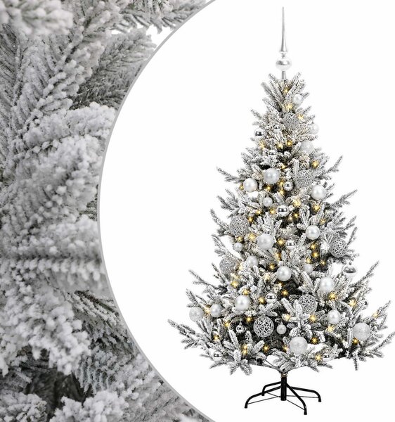 Műkarácsonyfa gömbbel 120 cm 150 LED Meleg fehér PVC és fém