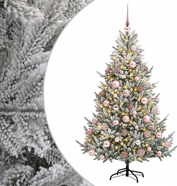 Műkarácsonyfa gömbbel 180 cm 300 LED Meleg fehér PVC és fém