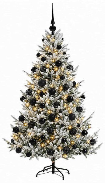 Műkarácsonyfa gömbbel 180 cm 300 LED Meleg fehér PVC és fém