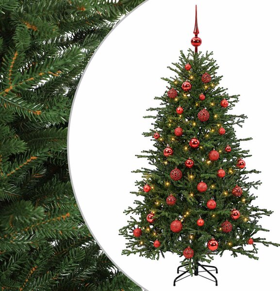 Műkarácsonyfa gömbbel 120 cm 150 LED Meleg fehér PVC és fém