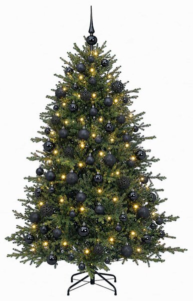 Műkarácsonyfa gömbbel 180 cm 300 LED Meleg fehér PVC és fém