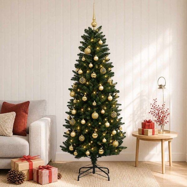 Műfenyő gömbökkel 120 cm 150 LED Meleg fehér PE és PVC Green