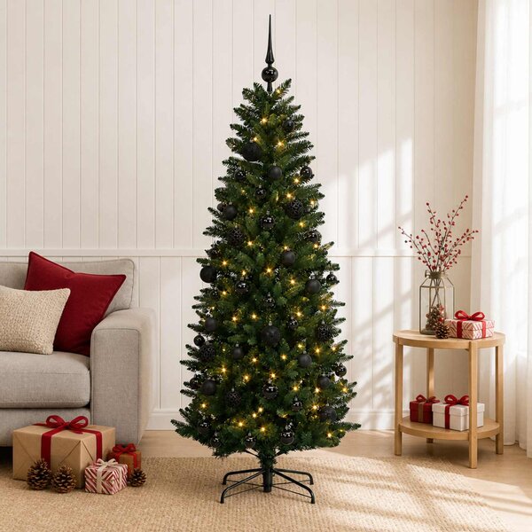 Műfenyő gömbökkel 120 cm 150 LED Meleg fehér PE és PVC Green