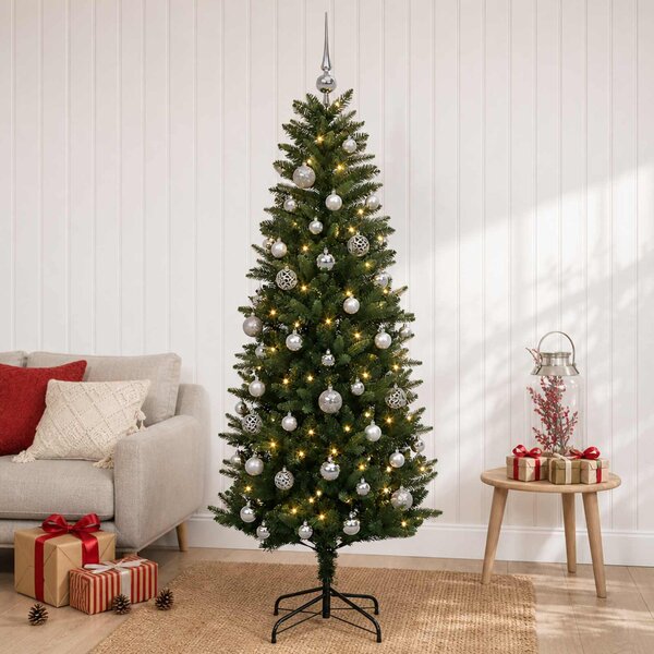 Műfenyő gömbökkel 120 cm 150 LED Meleg fehér PE és PVC Green