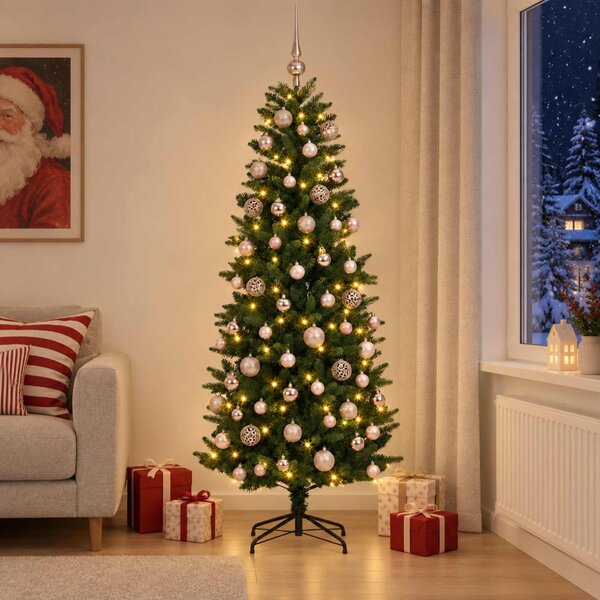Műfenyő gömbökkel 180 cm 300 LED Meleg fehér PE és PVC Green