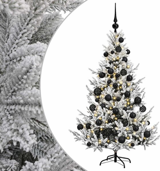 Műkarácsonyfa gömbbel 120 cm 150 LED Meleg fehér PVC és fém