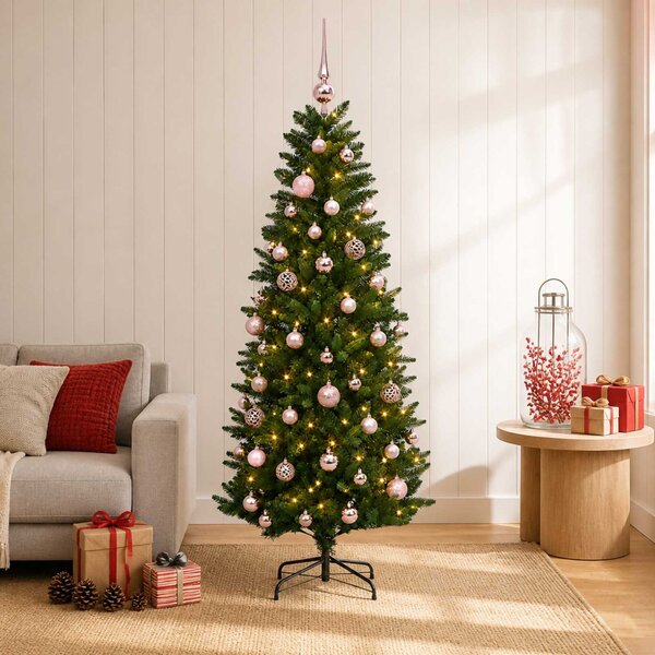 Műfenyő gömbökkel 120 cm 150 LED Meleg fehér PE és PVC Green