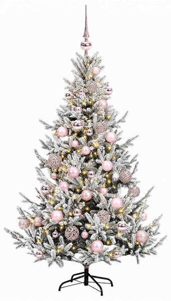 Műkarácsonyfa gömbbel 120 cm 150 LED Meleg fehér PVC és fém