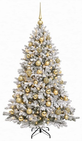 Műkarácsonyfa gömbbel 150 cm 150 LED Meleg fehér PVC és fém