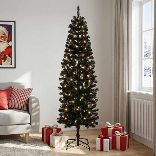 Mű Karcsú Karácsonyi Fa 180 cm 300 LED Meleg fehér PVC és fém