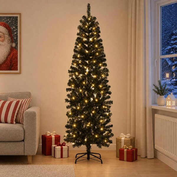 Mű Karcsú Karácsonyi Fa 180 cm 300 LED Meleg fehér PVC és fém