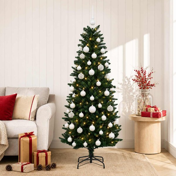 Műfenyő gömbökkel 120 cm 150 LED Meleg fehér PE és PVC Green
