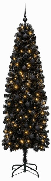 Karcsú műkarácsonyfa gömbökkel 180 cm 300 LED Meleg fehér
