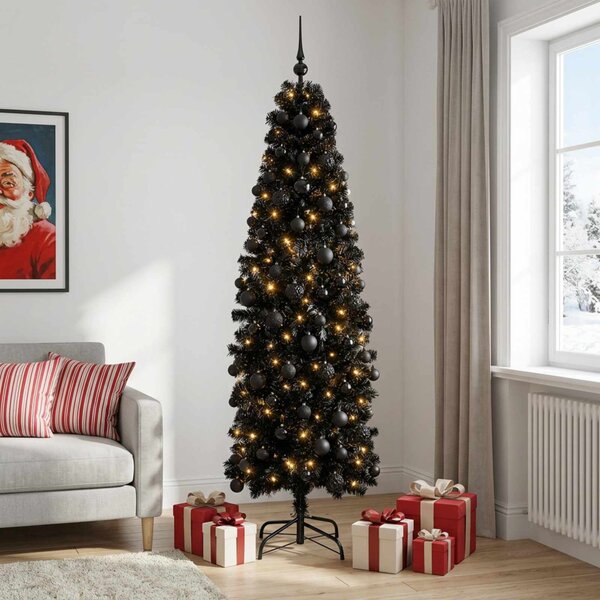 Karcsú műkarácsonyfa gömbökkel 180 cm 300 LED Meleg fehér