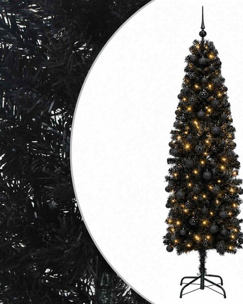 Karcsú műkarácsonyfa gömbökkel 180 cm 300 LED Meleg fehér