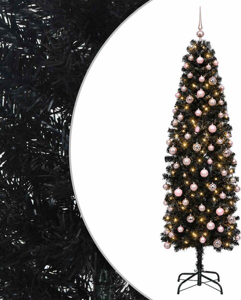 Karcsú műkarácsonyfa gömbökkel 180 cm 300 LED Meleg fehér