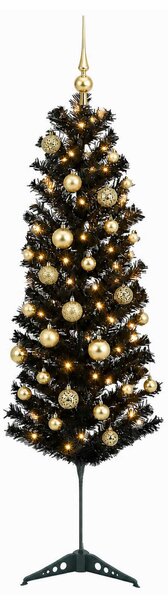 Karcsú műkarácsonyfa gömbökkel 150 cm 150 LED Meleg fehér