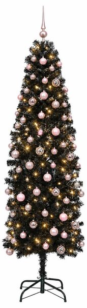Karcsú műkarácsonyfa gömbökkel 180 cm 300 LED Meleg fehér