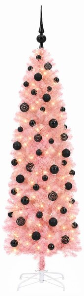 Karcsú műkarácsonyfa gömbökkel 180 cm 300 LED Meleg fehér