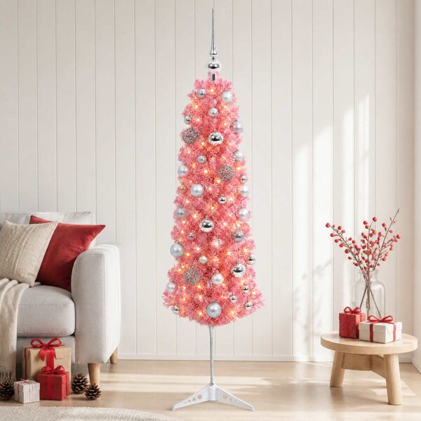 Karcsú műkarácsonyfa gömbökkel 120 cm 150 LED Meleg fehér