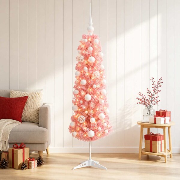 Karcsú műkarácsonyfa gömbökkel 120 cm 150 LED Meleg fehér