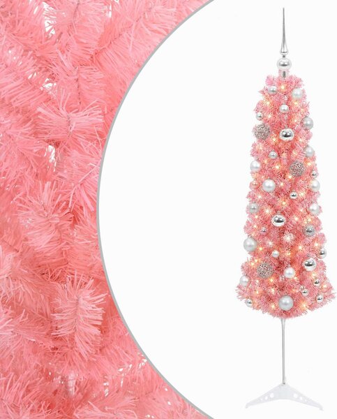 Karcsú műkarácsonyfa gömbökkel 120 cm 150 LED Meleg fehér