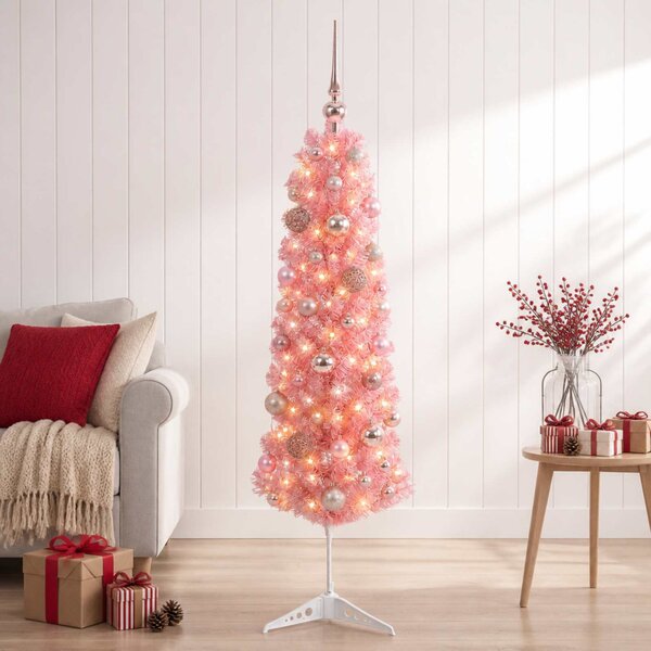 Keskeny műfenyő gömbdísszel 120 cm 150 LED Meleg fehér