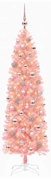 Keskeny műkarácsonyfa gömbbel 180 cm 300 LED Meleg fehér