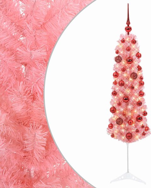 Keskeny műkarácsonyfa díszgömbökkel 120 cm 150 LED Meleg fehér