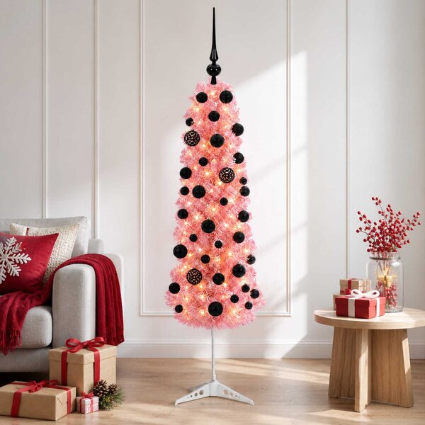 Keskeny műkarácsonyfa gömbökkel 120 cm 150 LED Meleg fehér