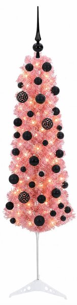 Keskeny műkarácsonyfa gömbökkel 120 cm 150 LED Meleg fehér