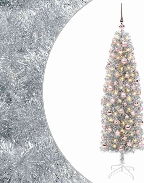 Karcsú műkarácsonyfa gömbökkel 180 cm 300 LED Meleg fehér