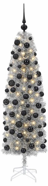 Karcsú műkarácsonyfa gömbökkel 180 cm 300 LED Meleg fehér