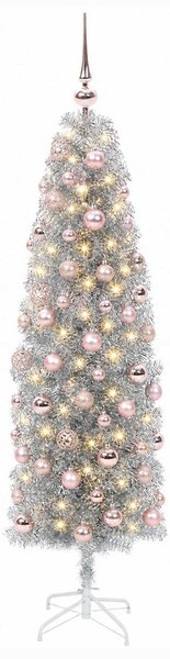 Karcsú műkarácsonyfa gömbökkel 180 cm 300 LED Meleg fehér