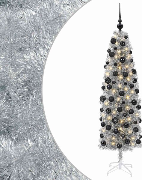 Karcsú műkarácsonyfa gömbökkel 180 cm 300 LED Meleg fehér