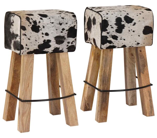 Bárszék 2 db Fekete és Fehér 44 x 33 x 74 cm Valódi Bőr