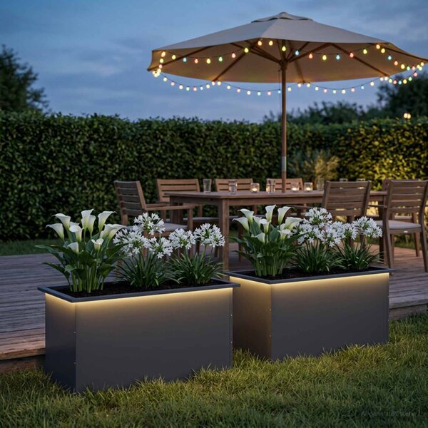 Led-es kerti virágláda 2 db Antracit 50 x 100 x 48 cm Acél