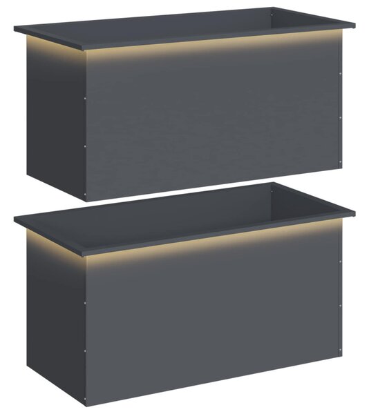 Led-es kerti virágláda 2 db Antracit 50 x 100 x 48 cm Acél