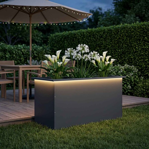 Led-es kerti virágláda Antracit 50 x 100 x 48 cm Acél