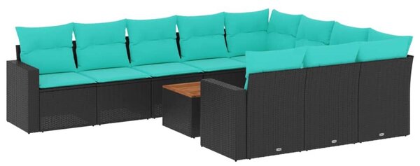 VidaXL 11 részes fekete polyrattan kerti ülőgarnitúra párnákkal
