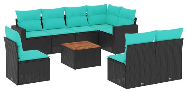 VidaXL 9 részes fekete polyrattan kerti ülőgarnitúra párnával