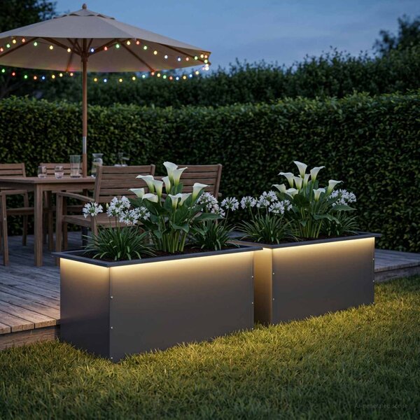 Led-es kerti virágláda 2 db Antracit 50 x 80 x 48 cm Acél