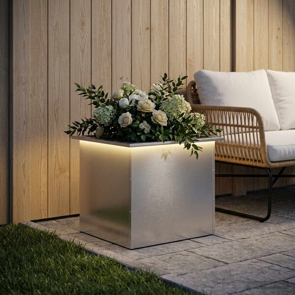Led-es kerti virágláda Ezüst 50 x 60 x 48 cm Rozsdamentes Acél