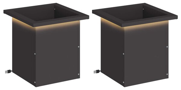 Led-es kerti virágláda 2 db Fekete 30 x 30 x 30 cm Acél