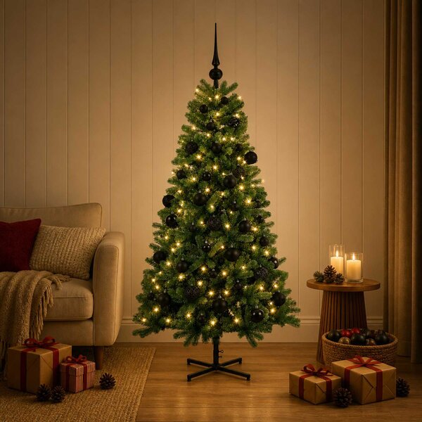 Műkarácsonyfa gömbbel 120 cm 150 LED Meleg fehér PVC Zöld
