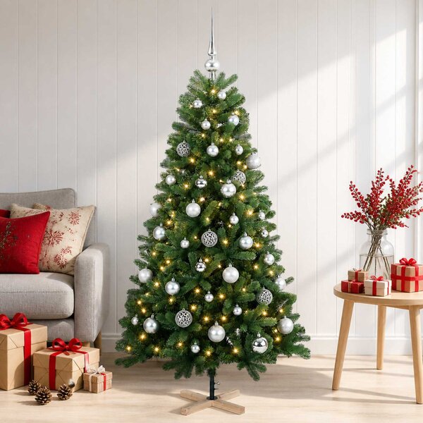 Műkarácsonyfa gömbbel 120 cm 150 LED Meleg fehér PVC Zöld