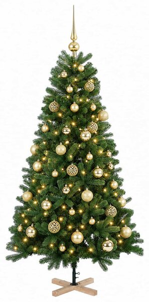 Műkarácsonyfa gömbbel 120 cm 150 LED Meleg fehér PVC Zöld