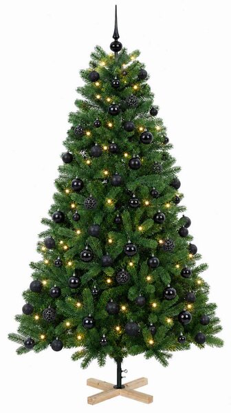 Műkarácsonyfa gömbbel 180 cm 300 LED Meleg fehér PVC Zöld