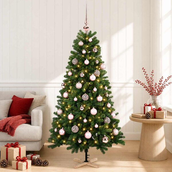 Műkarácsonyfa gömbbel 120 cm 150 LED Meleg fehér PVC Zöld